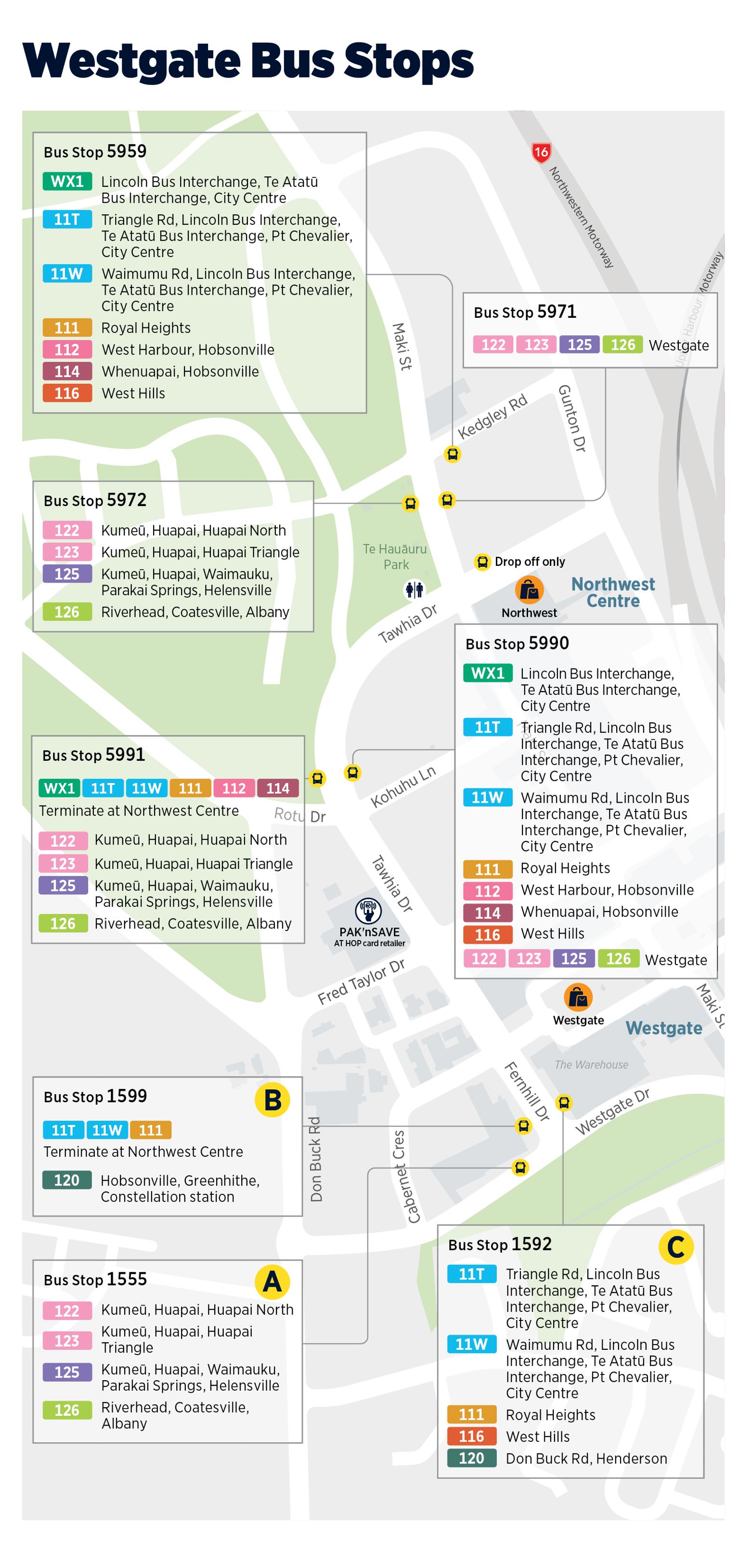 Image showing map of bus stops 1555, 1592, 1599, 5959, 5971, 5972, 5990, and 5991 on the Westgate bus interchange