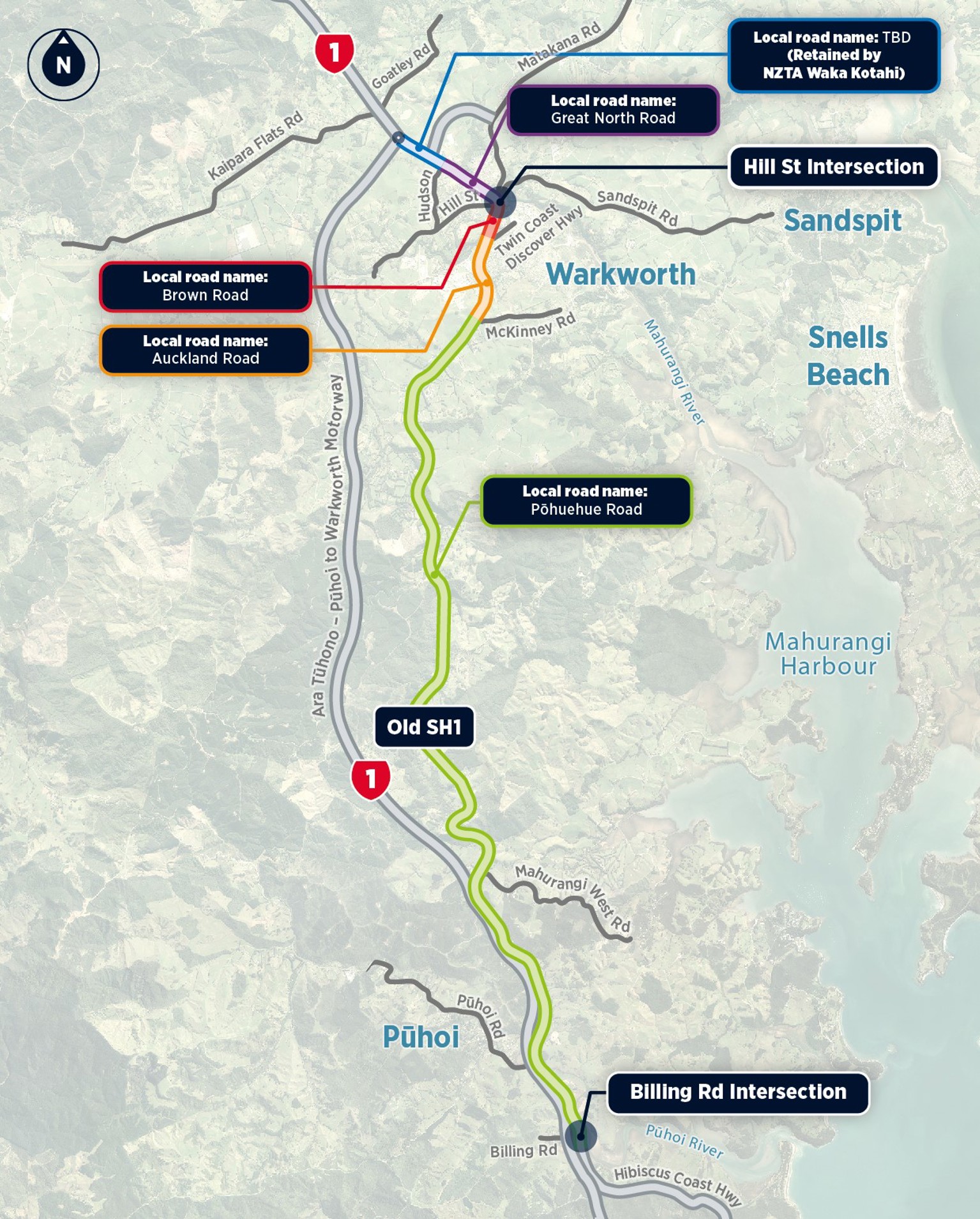 Map with the sections of the road impacted by the name change.